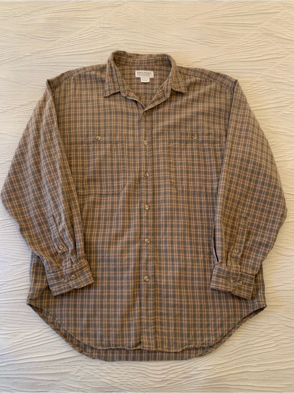 Vintage 80s/90s Banana Republic Made in USA Brown Plaid Flannel, size Large